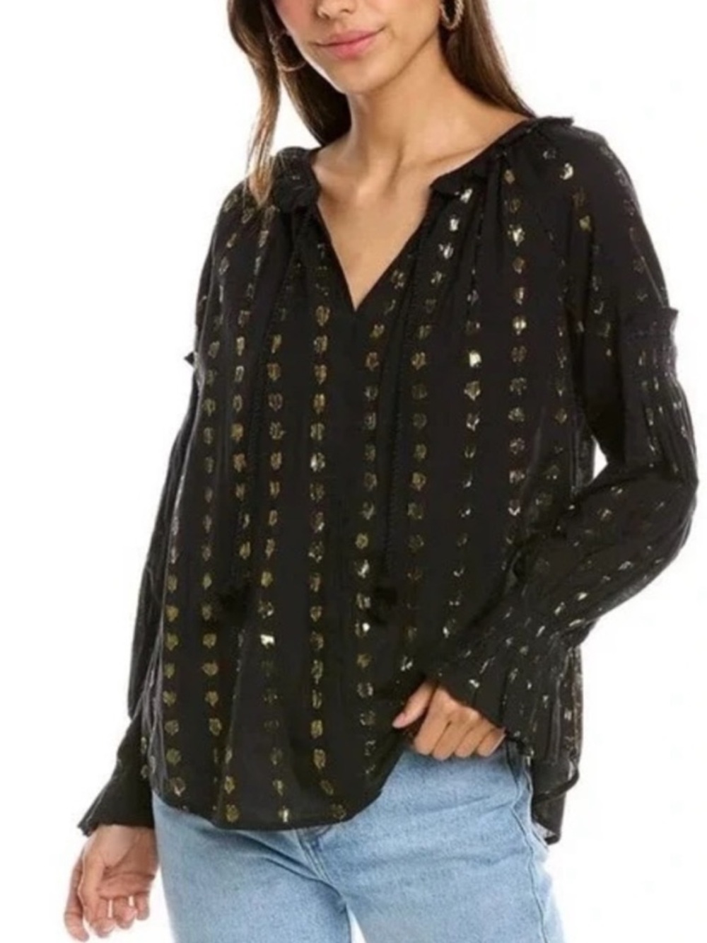 Sea New York Navy Blouse with Gold Accents Size S